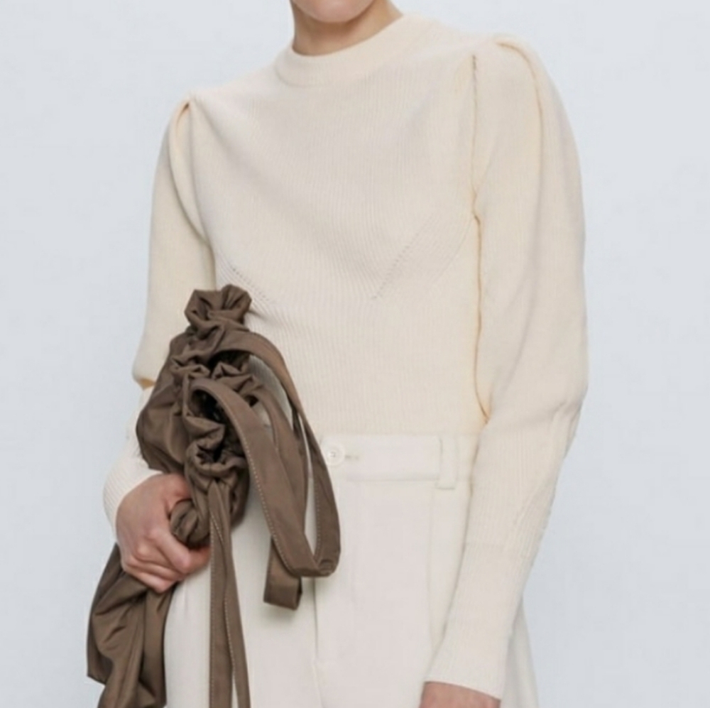 Zara Cream Balloon Sleeve Knit Sweater NWT Size M NWT